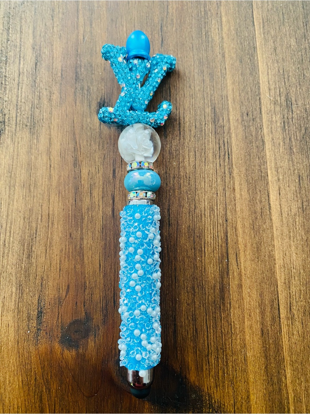 Blue Rhinestone Charm Stylus Pen and Pen